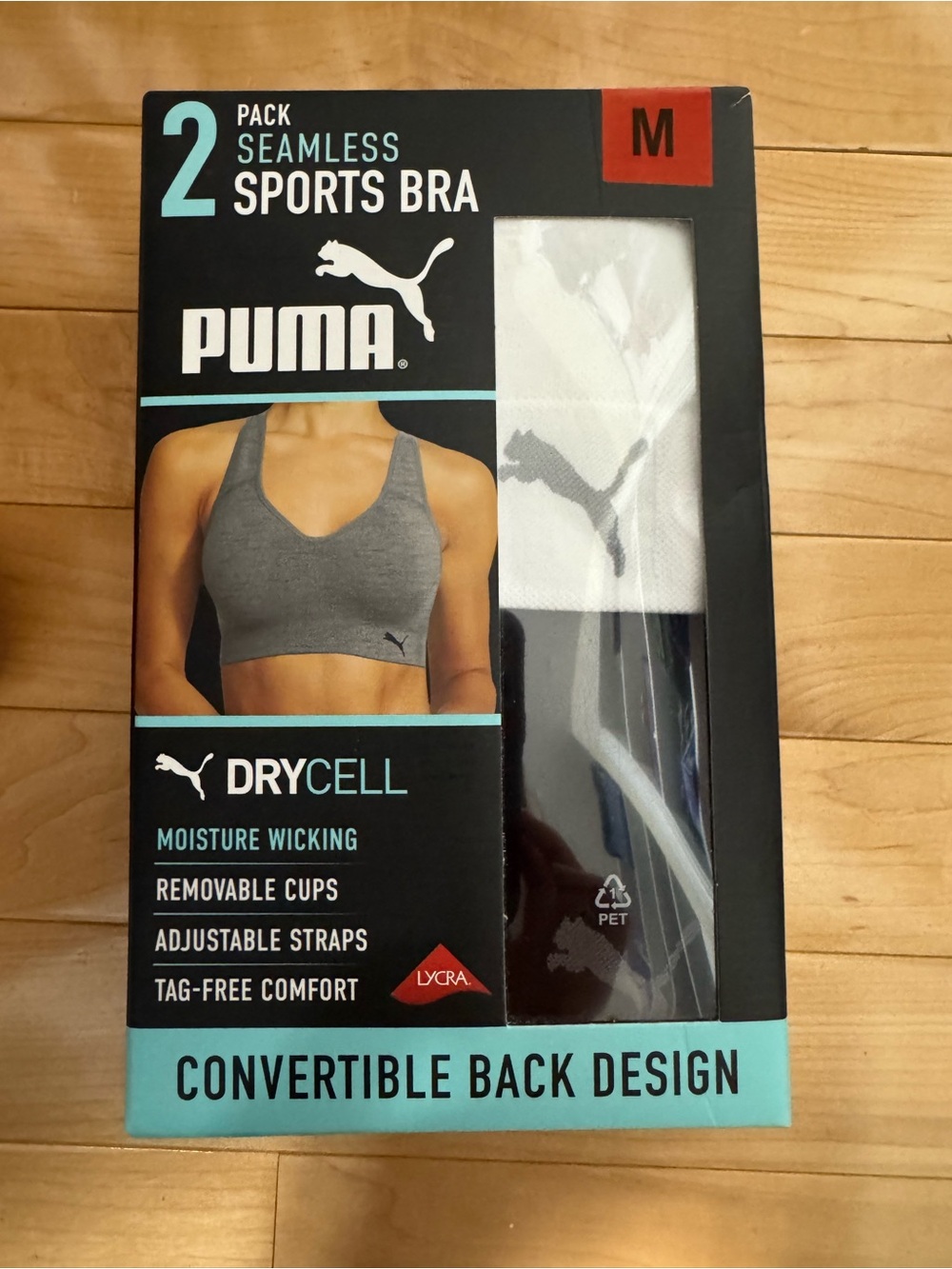 PUMA Women’s Seamless Convertible Back Sports Bra — Black/White (2-Pack)